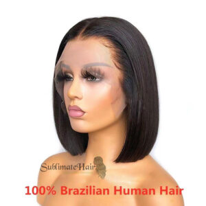 Lace front Bob wig 13x4, cheveux 100% brésiliens vierges, couleur naturelle, lace transparent.